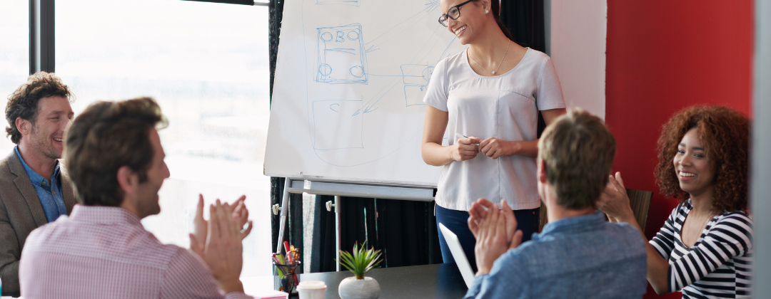 A presentation to employees about their company's benefit offerings which they are happy with